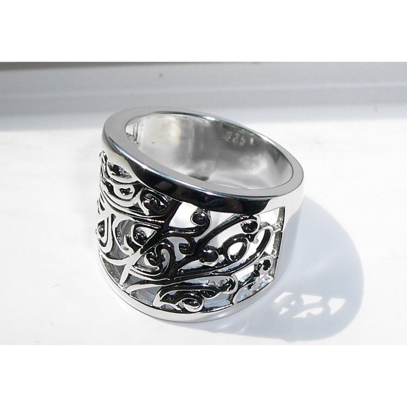 925 STERLING SILVER Vines & Scrolls Band Ring - Picture 10 of 15